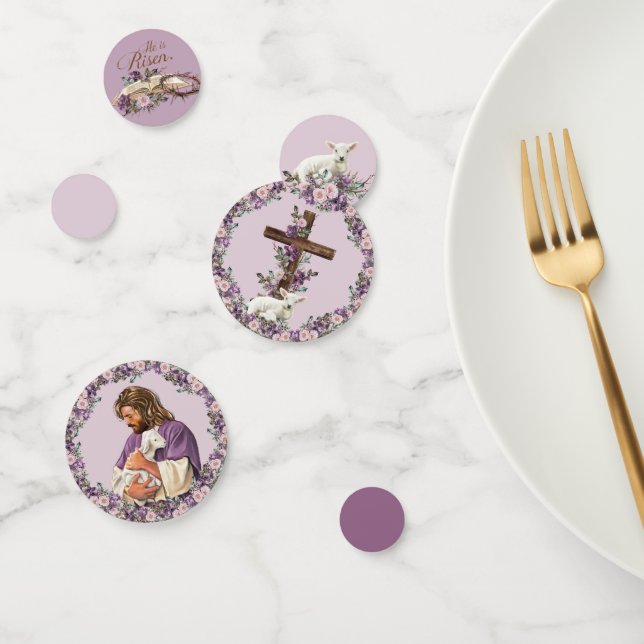 Confettis Il est ressuscité Floral Cross | Jésus avec agneau (Groupe)