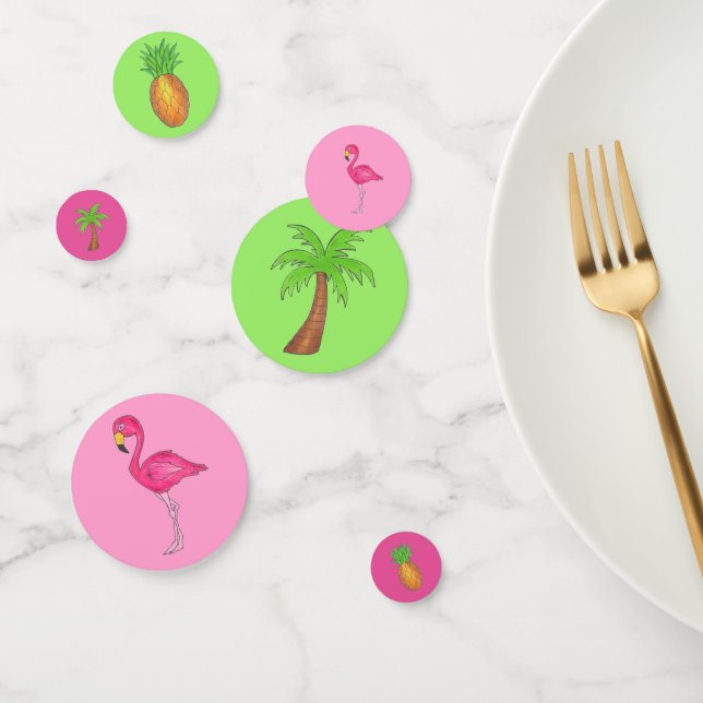 Confettis Ile tropicale Palm Tree Ananas Flamant rose rose (Groupe)