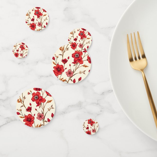 Confettis Illustration botanique rouge vibrante (Groupe)
