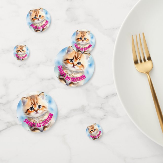 Confettis Image de chat Sweet 16 avec texte  (Groupe)