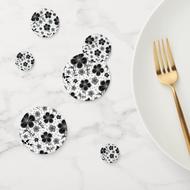 Confettis Impression florale noir et blanc (Groupe)