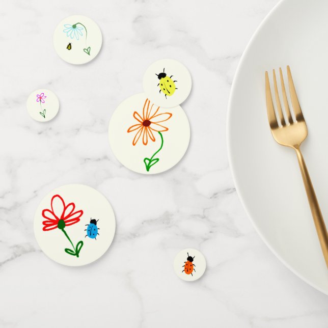 Confettis Jardin naïf Ensemble de Bugs et Fleurs colorés (Groupe)