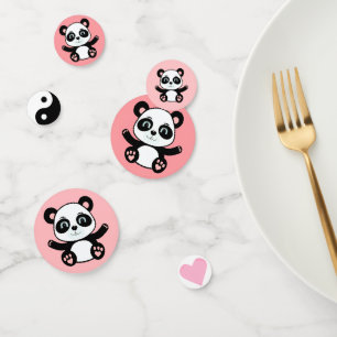 Confettis Joli ours panda sur fond rose
