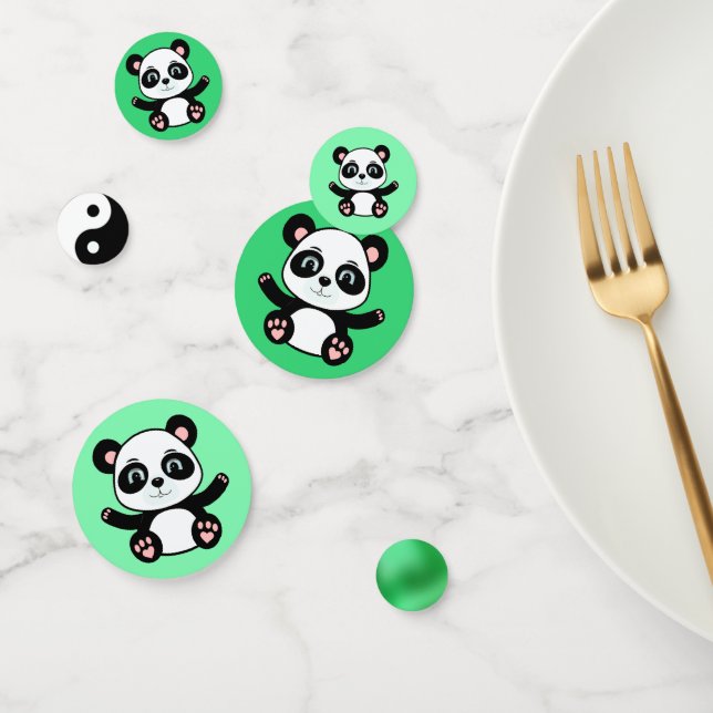 Confettis Joli ours panda sur fond vert (Groupe)