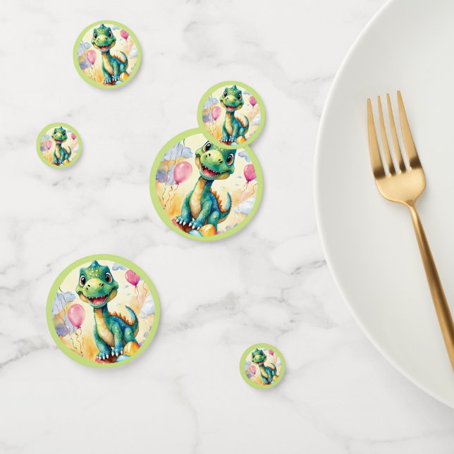 Confettis Joli petit dinosaure avec beaucoup de ballons colo (Groupe)