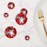 Confettis Jolie Dancing Snowman Red Christmas<br><div class="desc">Éclairez la table de Noël cette année avec ces mignons petits mecs ! Ce confetti de Noël rouge présente un bonhomme de neige dansant avec un foulard rayé et un chapeau haut. Tout autour de lui tombe de la neige et des arbres de Noël argentés métalliques. Ces adorables décorations de...</div>