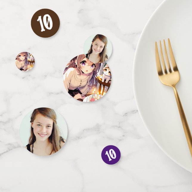 Confettis Jolie fille Anime avec Kitten et gâteau d'annivers (Groupe)