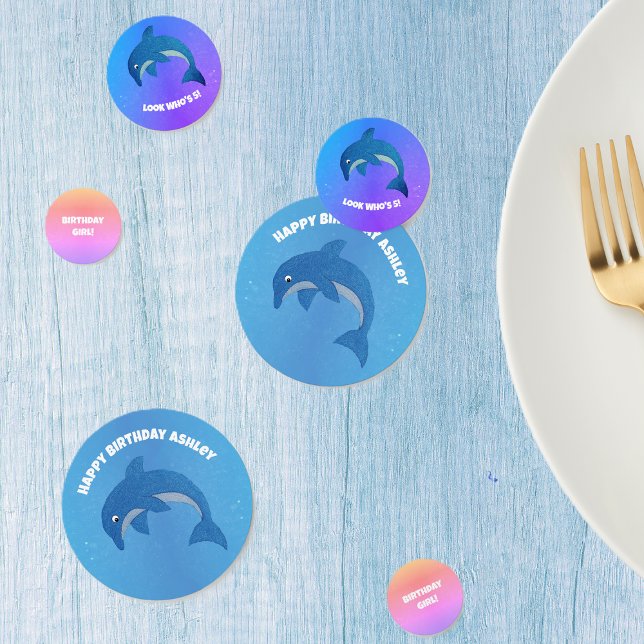 Confettis Jolie Glitterie bleu Dauphins Purples Pink Anniver (Sparkle jumping blue white jumping dolphins on blues, purples, pinks table party confetti.)