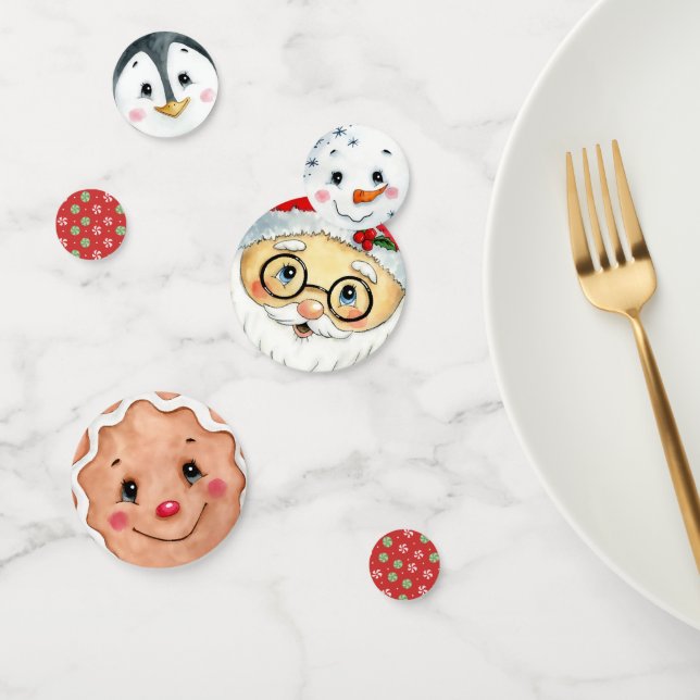 Confettis Jolie Noël Vacances Aquarelle Visages Père Noël (Groupe)