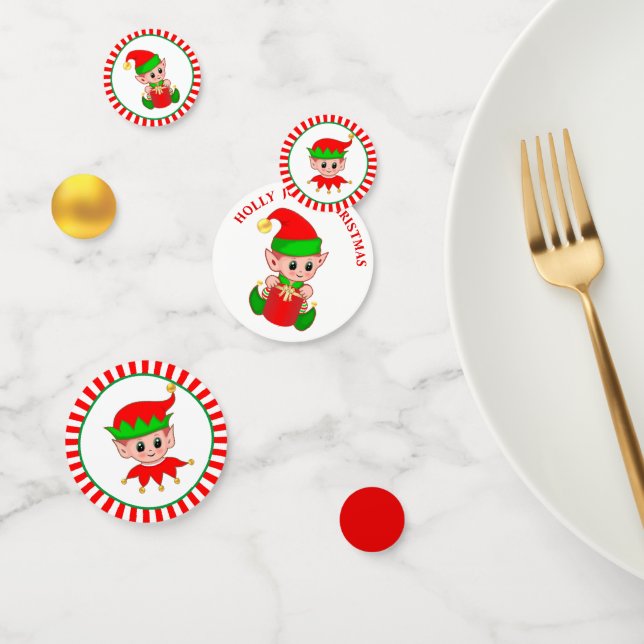 Confettis Jolies elfes de Noël sur rouge blanc (Groupe)