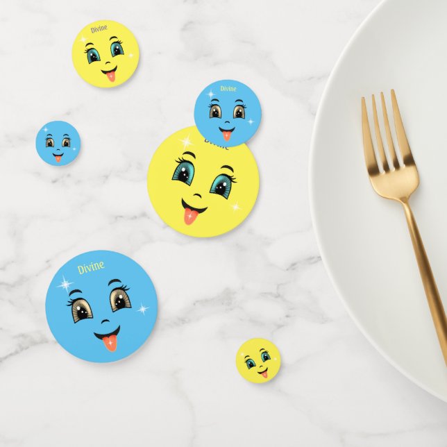 Confettis Jolis visages heureux bleu et jaune divins (Groupe)