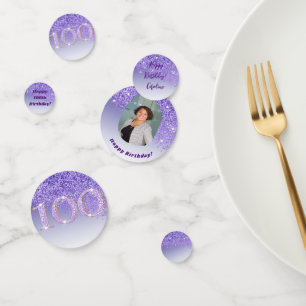 Confettis Joyeux 100e anniversaire Chic Falling Purple Parti