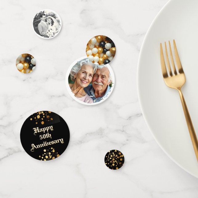 Confettis Joyeux 50e anniversaire Gold et Noir Personnalisé (Groupe)