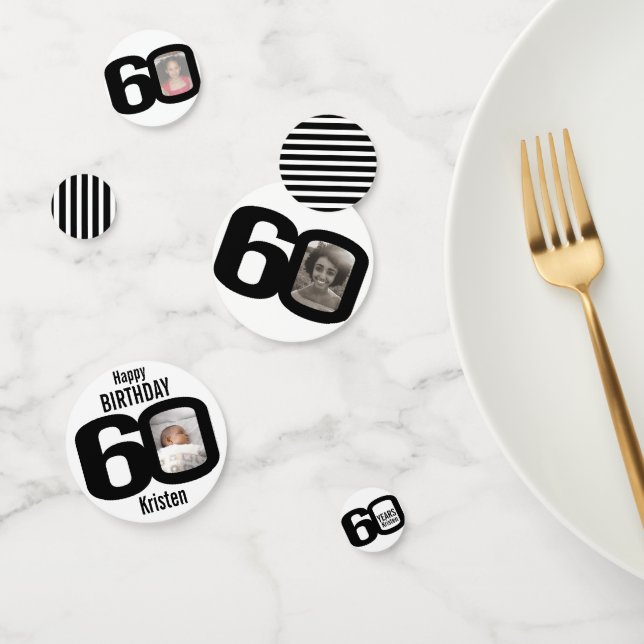 Confettis Joyeux 60ème anniversaire nom et photo papier conf (Groupe)