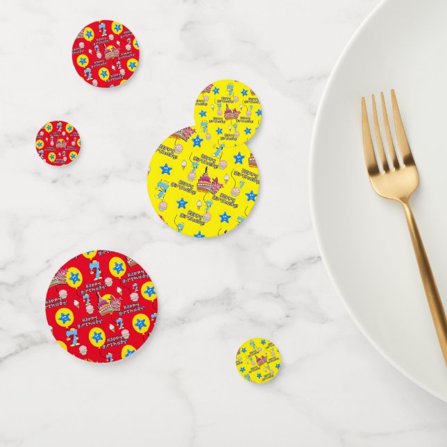 Confettis Joyeux 7 Anniversaire Confetti, #7 Jaune & Rouge (Groupe)