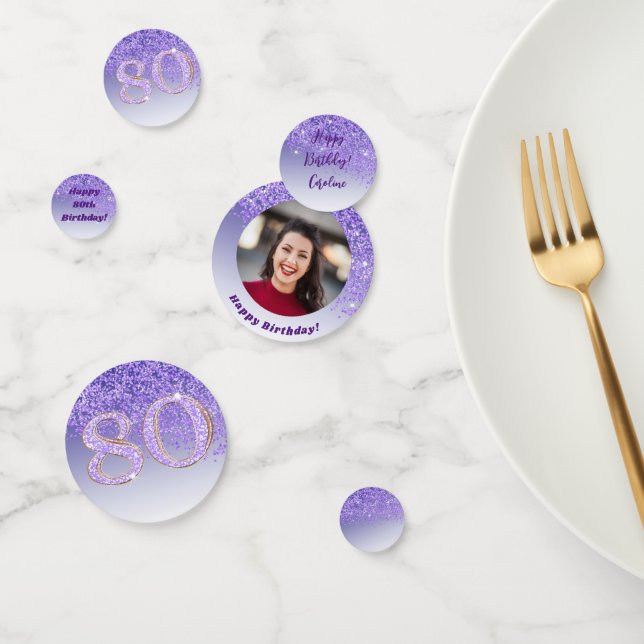 Confettis Joyeux 80e anniversaire Chic Falling Purple Partie (Groupe)