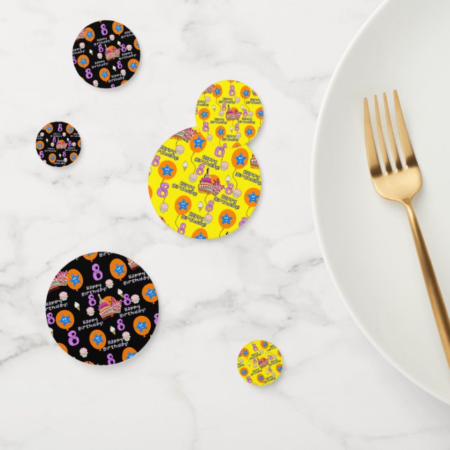 Confettis Joyeux 8e Anniversaire, #8 Jaune & Noir (Groupe)