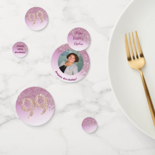 Confettis Joyeux 99e Anniversaire Paillettes Rose Gold Tombe