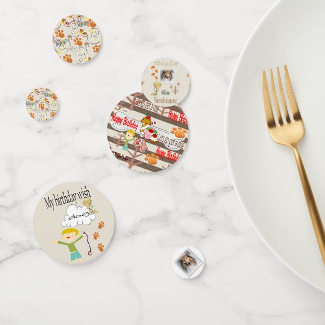 Confettis Joyeux anniversaire à la recherche d'un chien (Groupe)