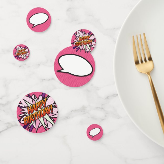 Confettis Joyeux Anniversaire Bulle de Texte Fun Retro Bande (Groupe)
