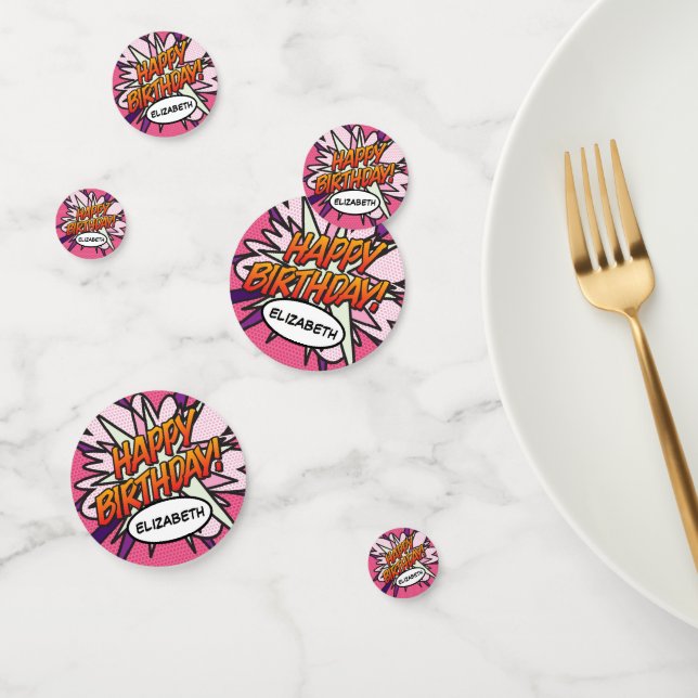 Confettis JOYEUX ANNIVERSAIRE Pink Fun Retro Bande Dessinée (Groupe)
