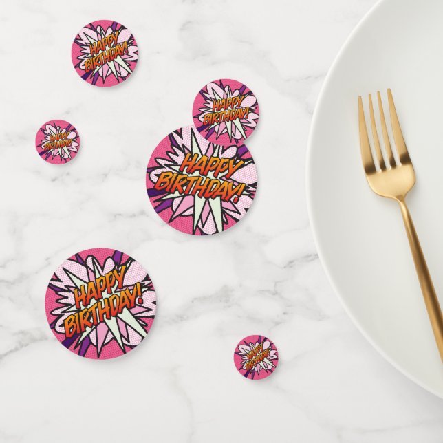 Confettis JOYEUX ANNIVERSAIRE Pink Fun Retro Bande Dessinée (Groupe)