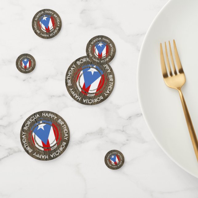 Confettis Joyeux Anniversaire Thème Boricua sur Bois Rustiqu (Groupe)