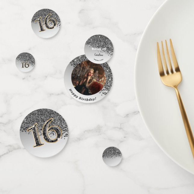 Confettis Joyeux doux 16e anniversaire Falling Black Parties (Groupe)