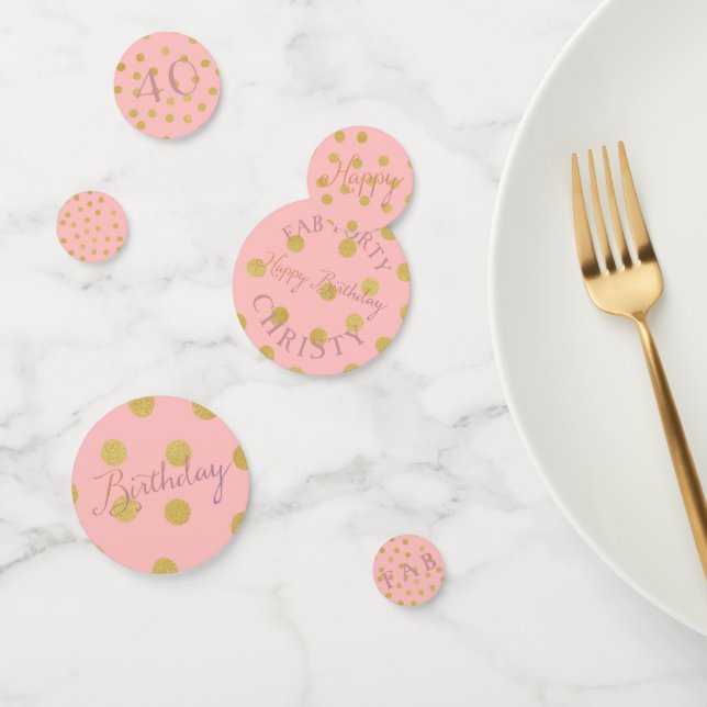 Confettis Joyeux Fab Quarante Anniversaire rose et or (Groupe)