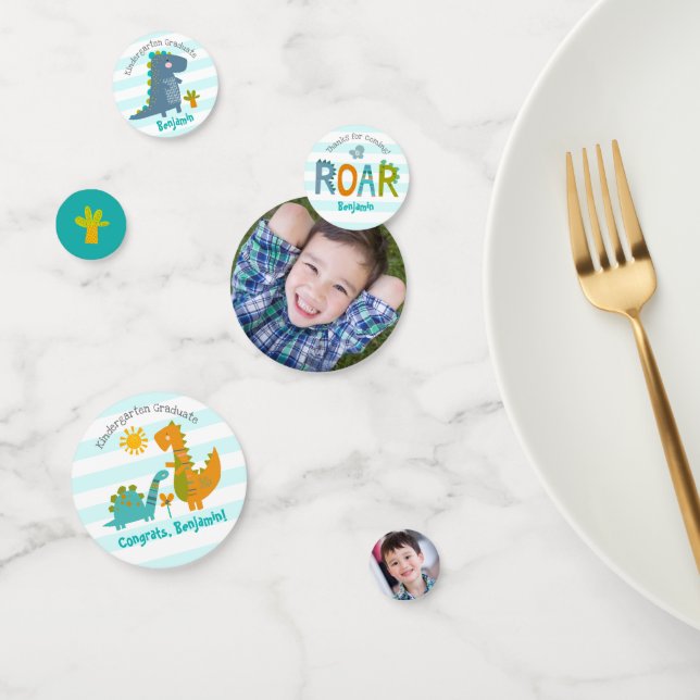 Confettis Kindergarten Graduation Blue Dinosaur Boy 2 Photo (Groupe)