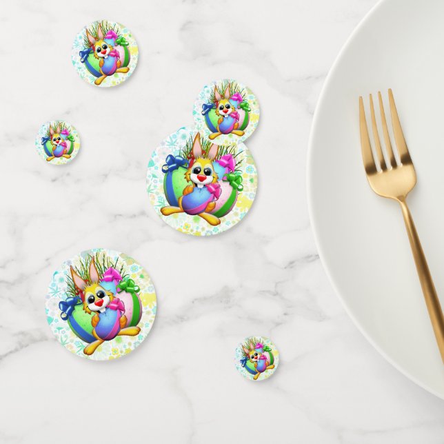 Confettis Lapin drôle mordant un œuf de Pâques (Groupe)