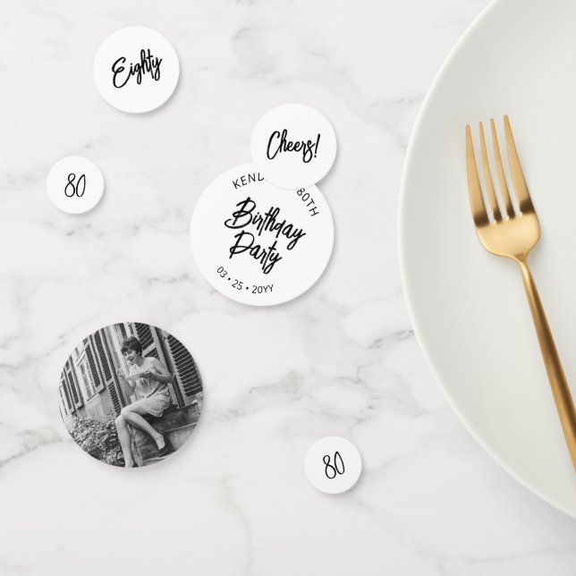 Confettis Lettre Chic Noir 80e Anniversaire Photo (Groupe)