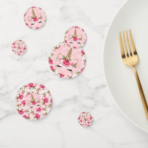 Confettis Licorne Or Fleurs Roses Fleurs Anniversaire