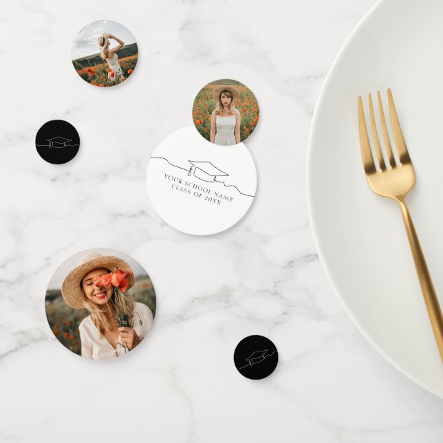 Confettis Ligne de casquette de graduation moderne Art Photo (Groupe)