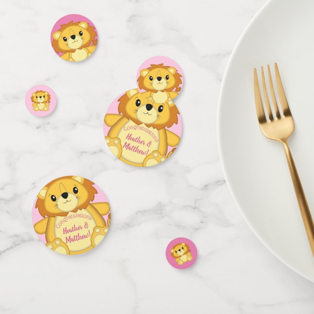 Confettis Lion Baby shower rose (Groupe)