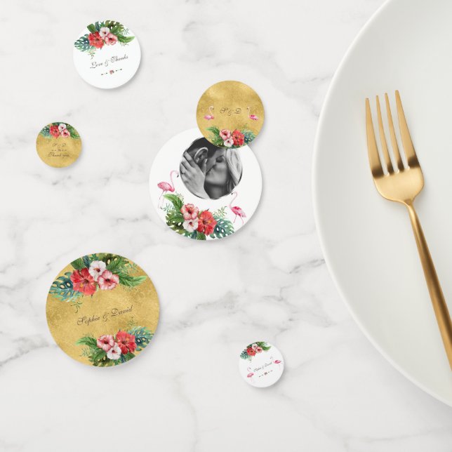 Confettis Luau Mariage Anniversaire Flamant rose Floral Or (Groupe)