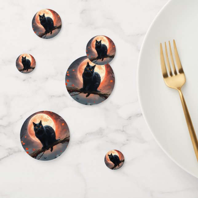 Confettis Lune de chat noir d'Halloween effrayant, (Groupe)