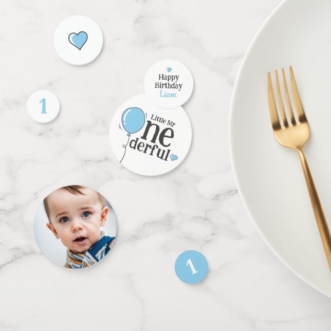 Confettis M. Onederful Birthday Blue Custom Photo (Groupe)