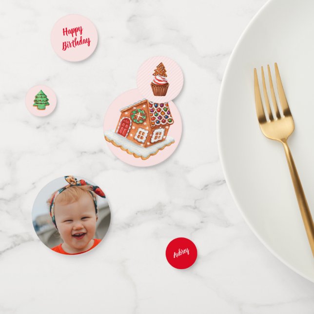 Confettis Maison en pain d'épices rose Noël Anniversaire (Groupe)