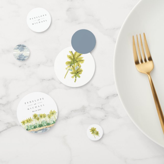 Confettis Mariage aquarelle palmiers plage tropicale (Groupe)