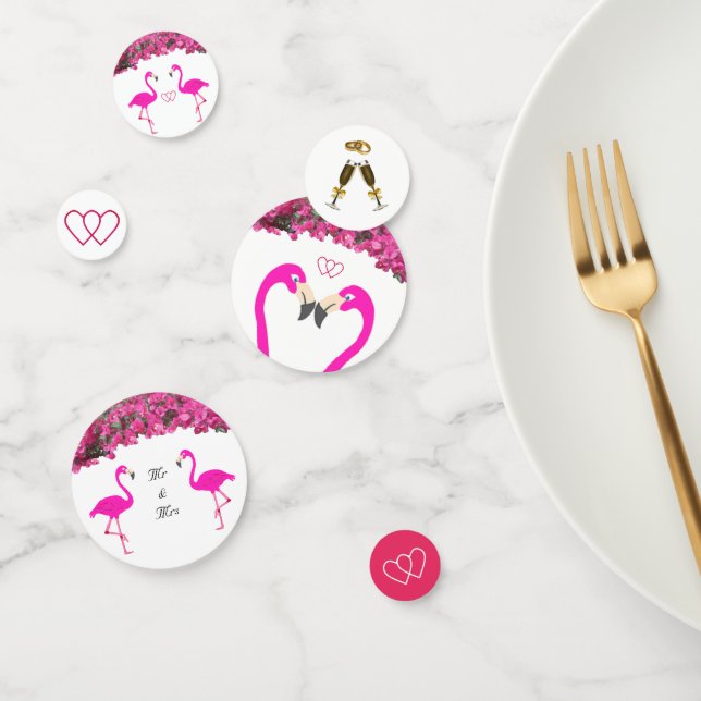 Confettis Mariage chic flamants, coeurs et fleurs tropicales (Groupe)