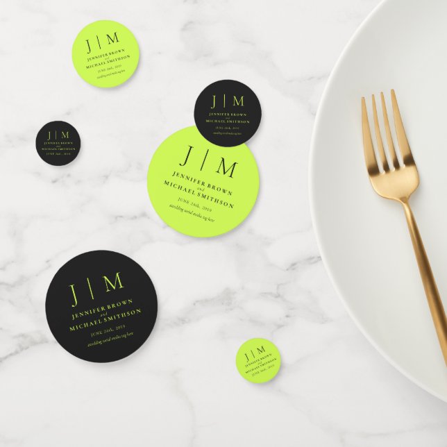 Confettis Mariage Classique Cyber Lime Jet Black Monogram (Groupe)