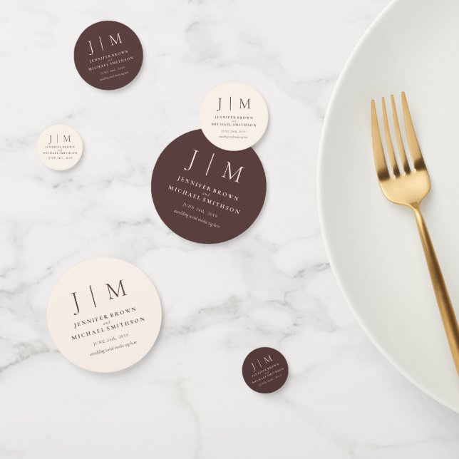 Confettis Mariage Classique Monogramme Brun Chocolat (Groupe)