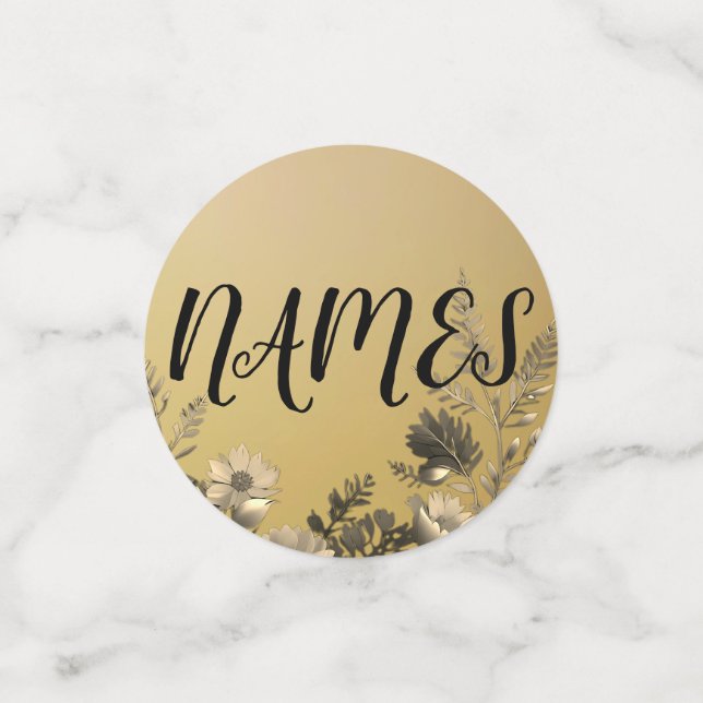 Confettis Mariage de design floral clair et simple or (Petit recto)