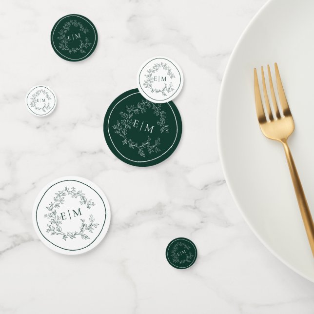 Confettis Mariage de monogramme Emerald Green Leafy Crest (Groupe)