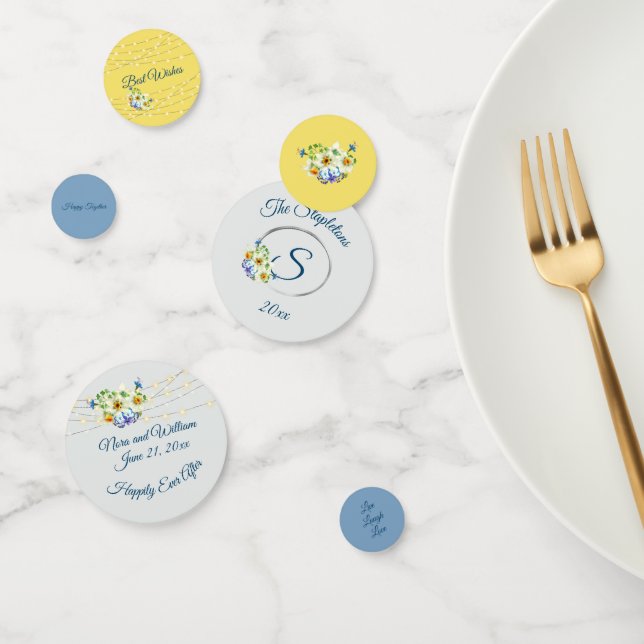 Confettis Mariage de printemps bleu et jaune (Groupe)