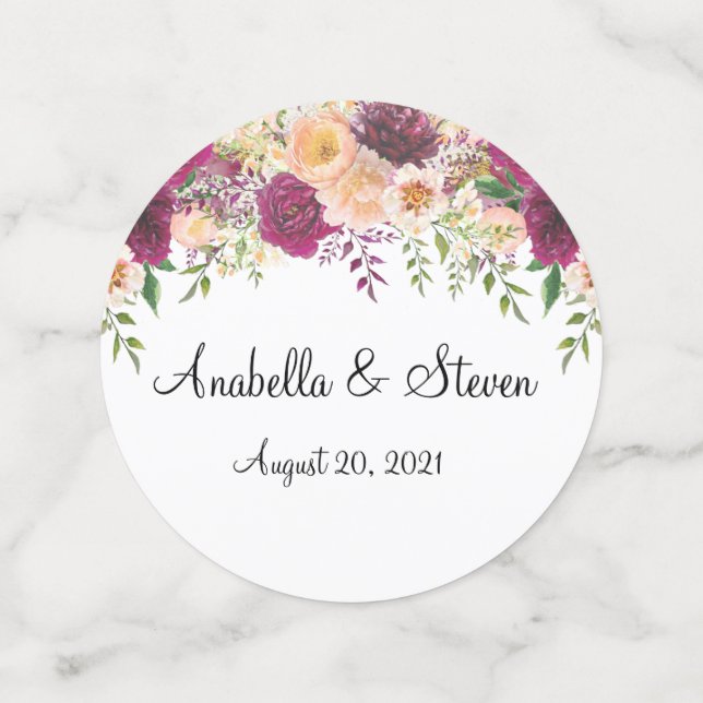 Confettis Mariage Floral Bourgogne Rose Aquarelle personnali (Moyen recto)