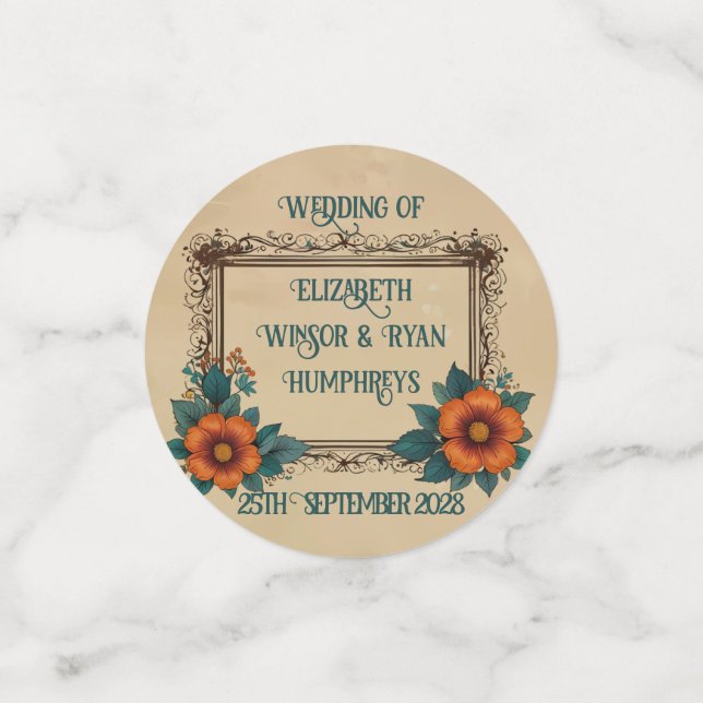 Confettis Mariage Floral Élégant Vintage (Petit recto)