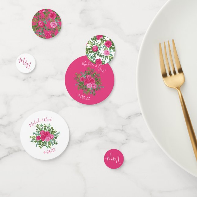 Confettis Mariage floral rose vif (Groupe)