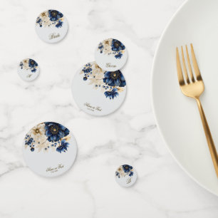 Confettis Mariage Marine Bleu Blanc Or Floral Argent